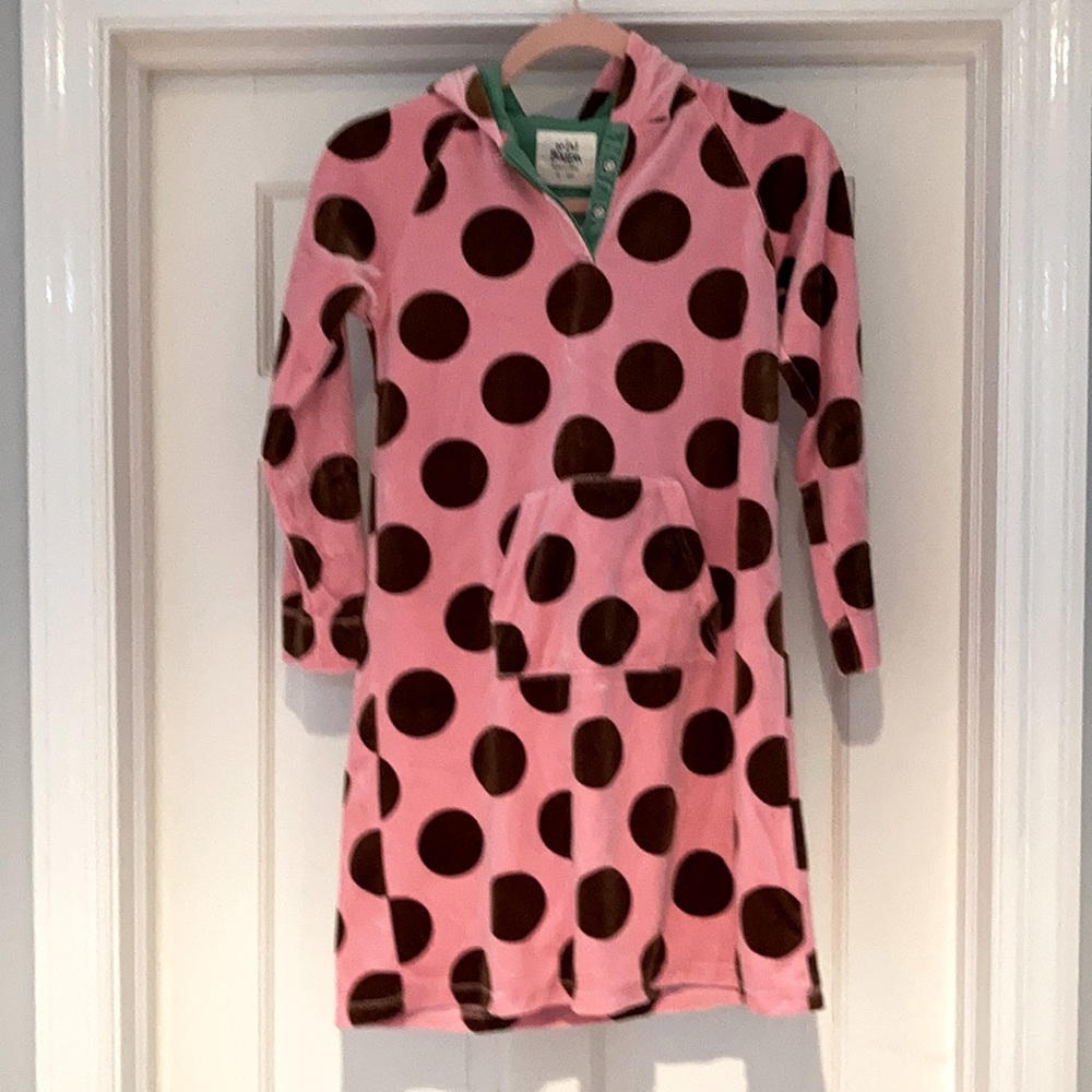 Mini Boden dress pink with brown polkadots size 11 -12 years